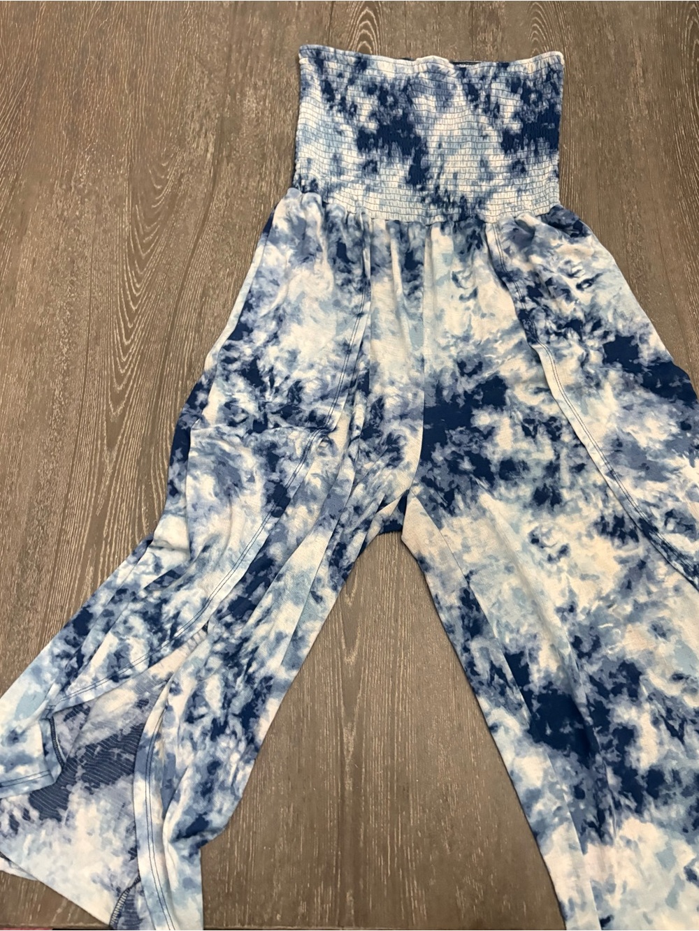 Jolie & Joy Blue Tie-Dye Smocked Waist Jumpsuit